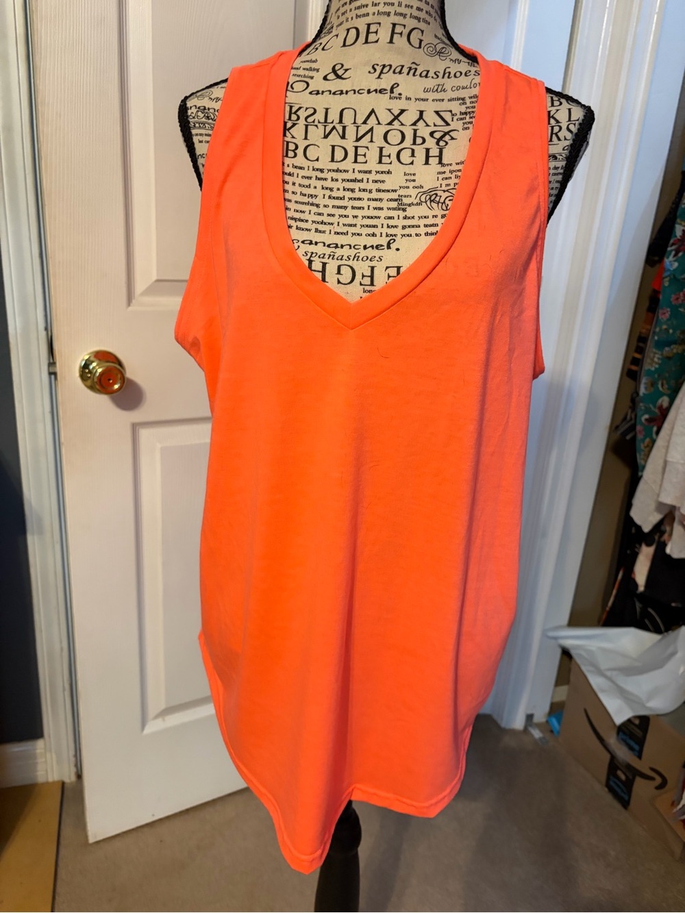 Women's V-Neck Sleeveless Tank Top - Neon Coral